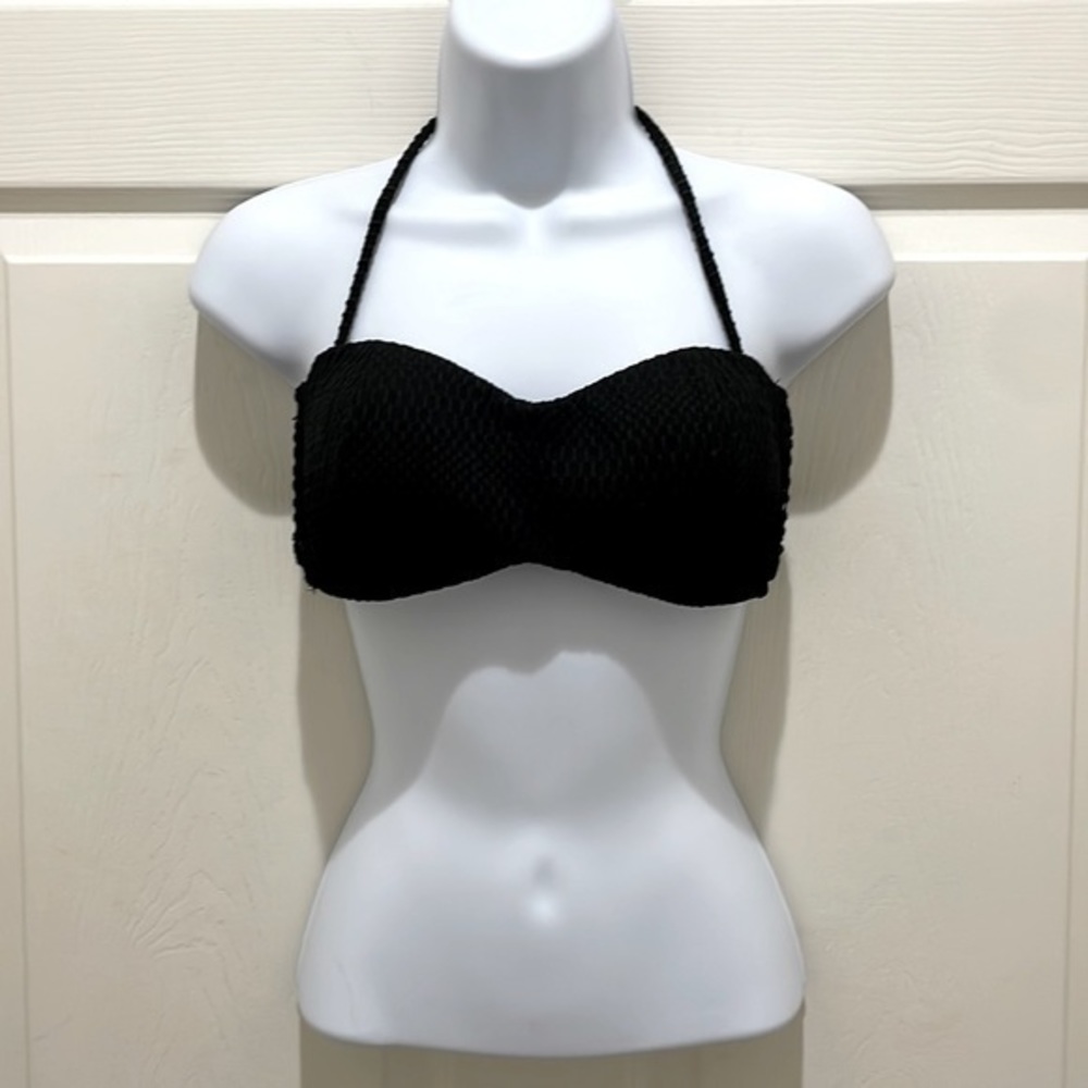 Robin Piccone Black Halter Crochet Bikini Top